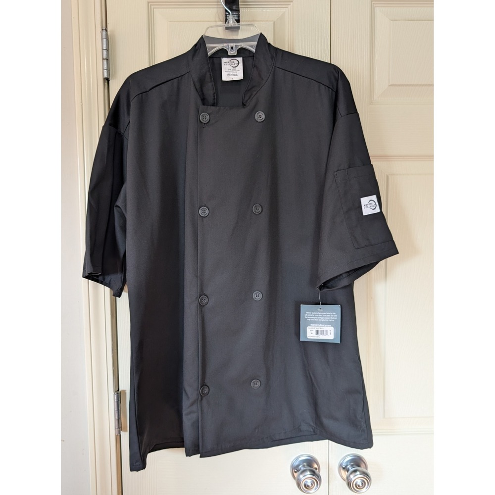 NWT Mercer Culinary Millennia Short Sleeve Chef Jacket Black Size L Workwear